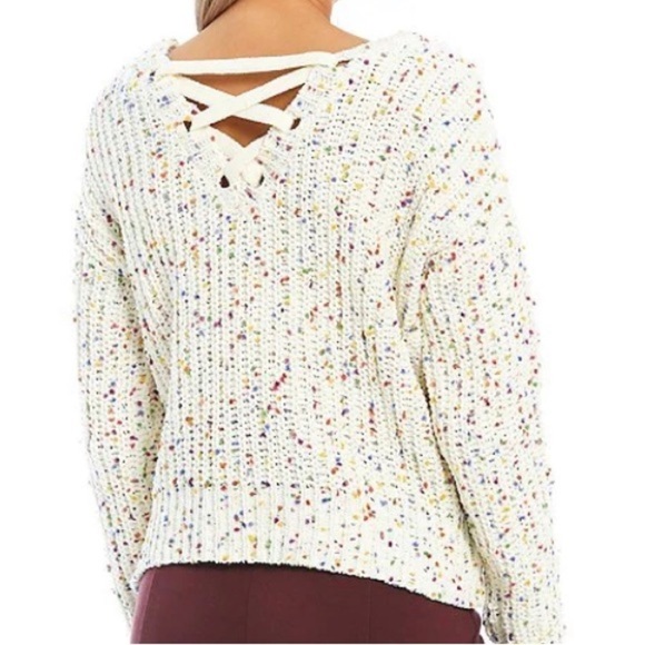 I.N. San Francisco NWT XL White Rainbow Confetti Chenille V-Neck Sweater Knit - Picture 2 of 11